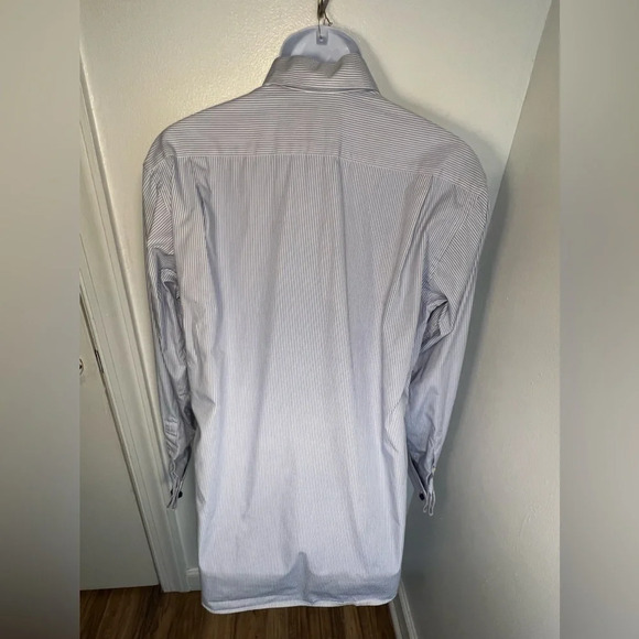 Tommy Hilfiger, 15.5/  Ithica, blue/white pinstripe Long sleeve button front top - Picture 2 of 10